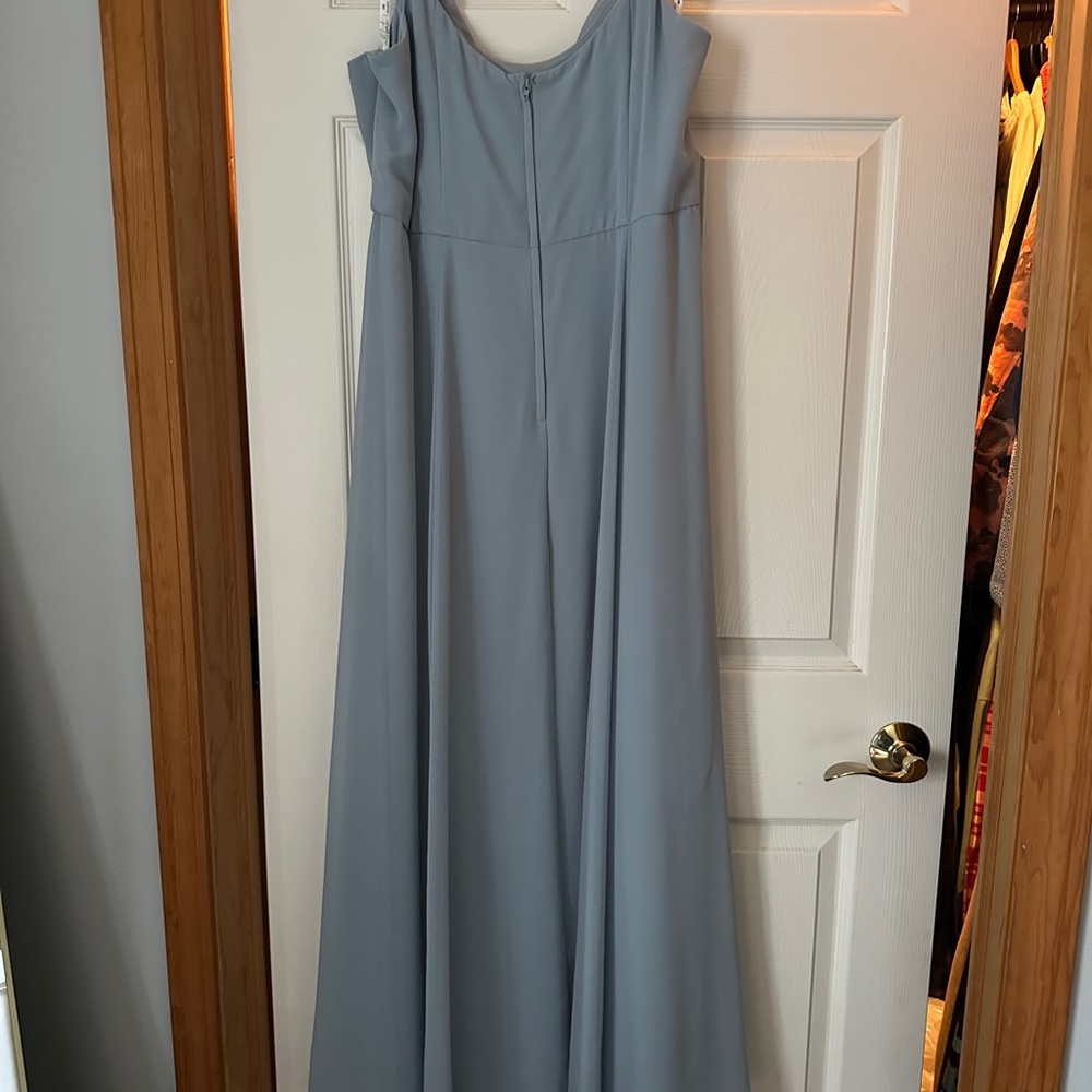David’s Bridal Dusty Blue Cowl Neck Chiffon Dress - Picture 2 of 7